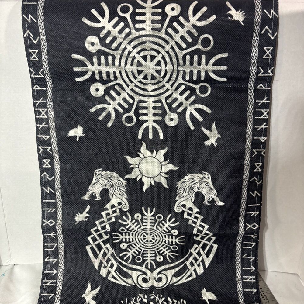 Black Viking Tree of Life Ravens Helm of Awe Table Runner 72"L x 13"W Nordic